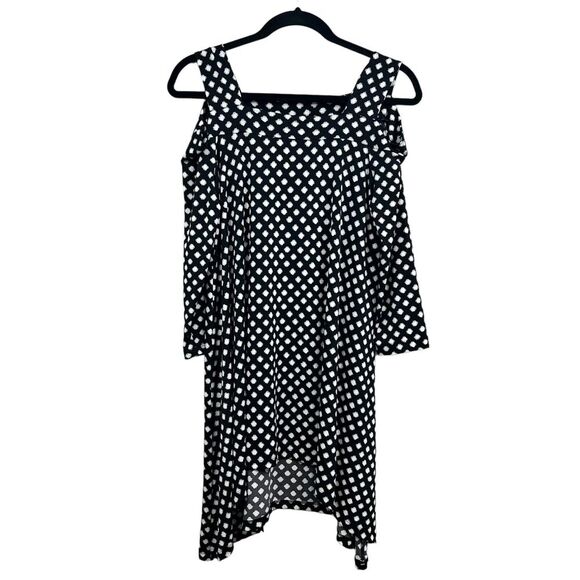 Chico's Womens Cold Shoulder Tunic Top Polka Dot 3/4 Sleeve high Low Hem Sz 0 - Picture 1 of 5